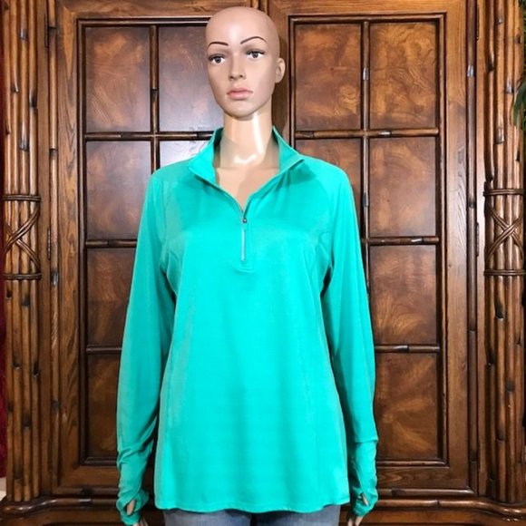 NWOT Danskin Aqua Dri-More Moisture Wicking Reflective Stripe Thumbhole Top - Picture 1 of 15